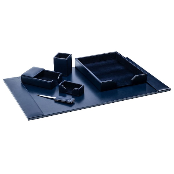 Dacasso Navy Blue 6-Piece Leather Desk Set, Bonded Leather DF-5001 - main